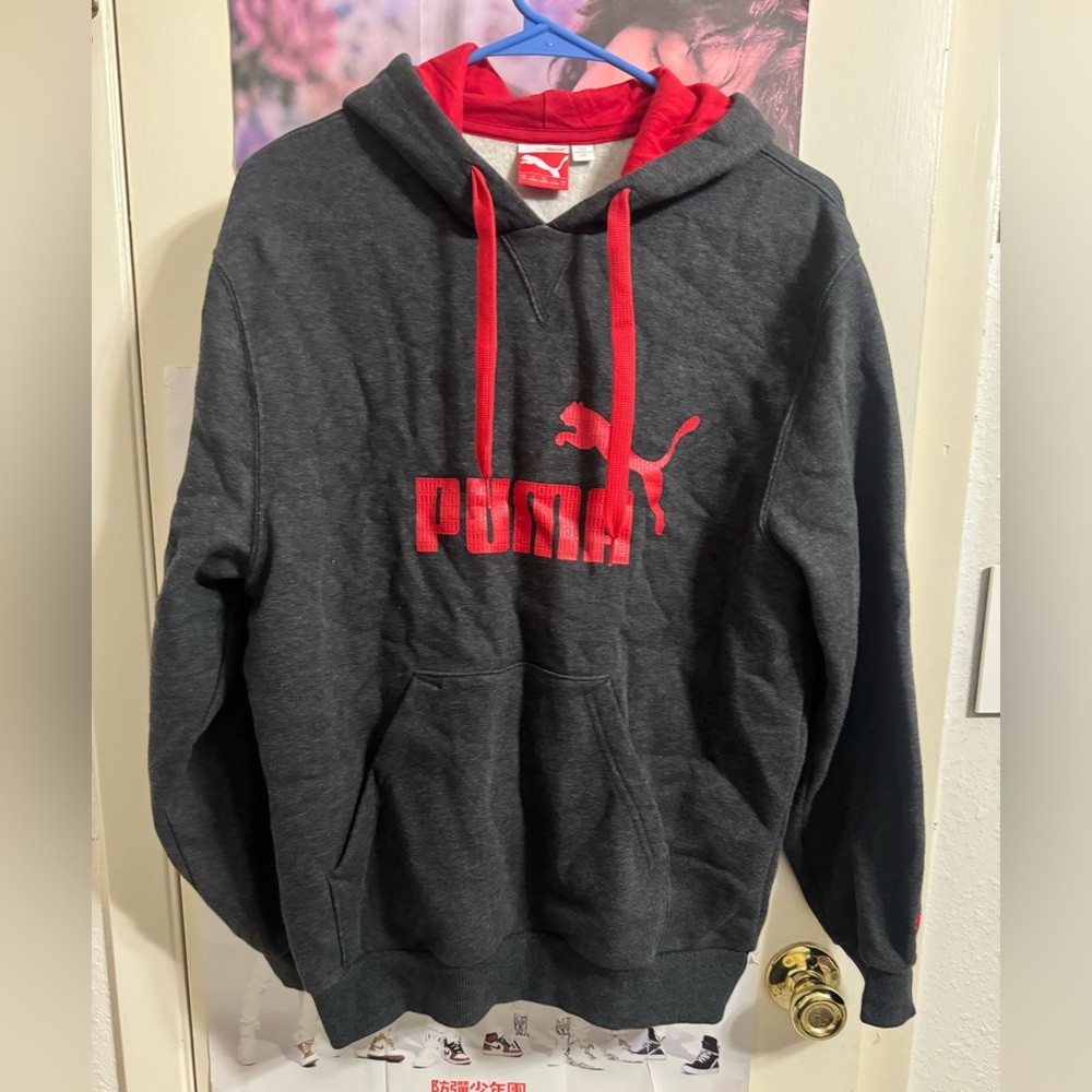 Puma Men's Charcoal Hoodie with Red Details